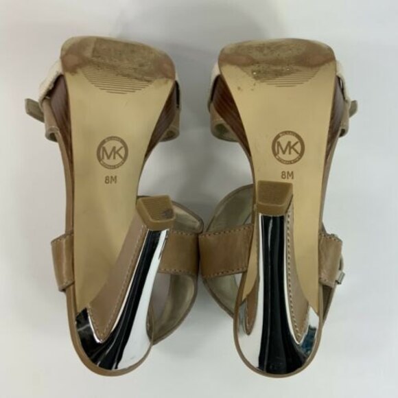 Michael Michael Kors Heels Women Tan Cream Size 8M Open Toe Ankle Strap - Picture 8 of 12